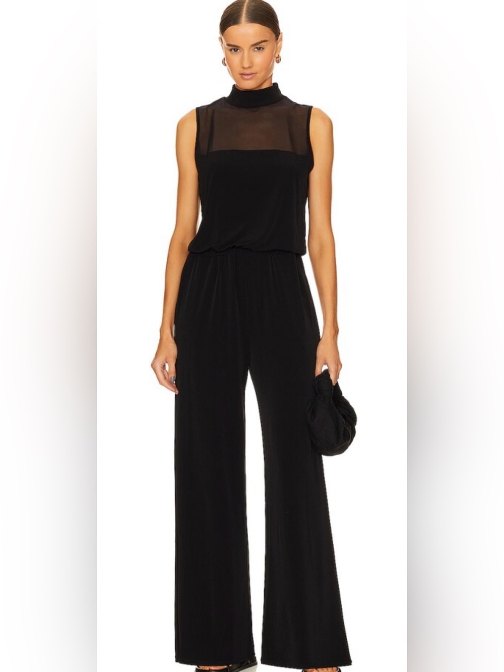Sleeveless Black Wide-Leg Jumpsuit with Sheer Yoke